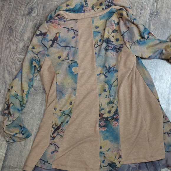 Soft Surroundings PM Bird Print‎ Topper Cardigan Duster Jacket Asymmetraical - Picture 7 of 7